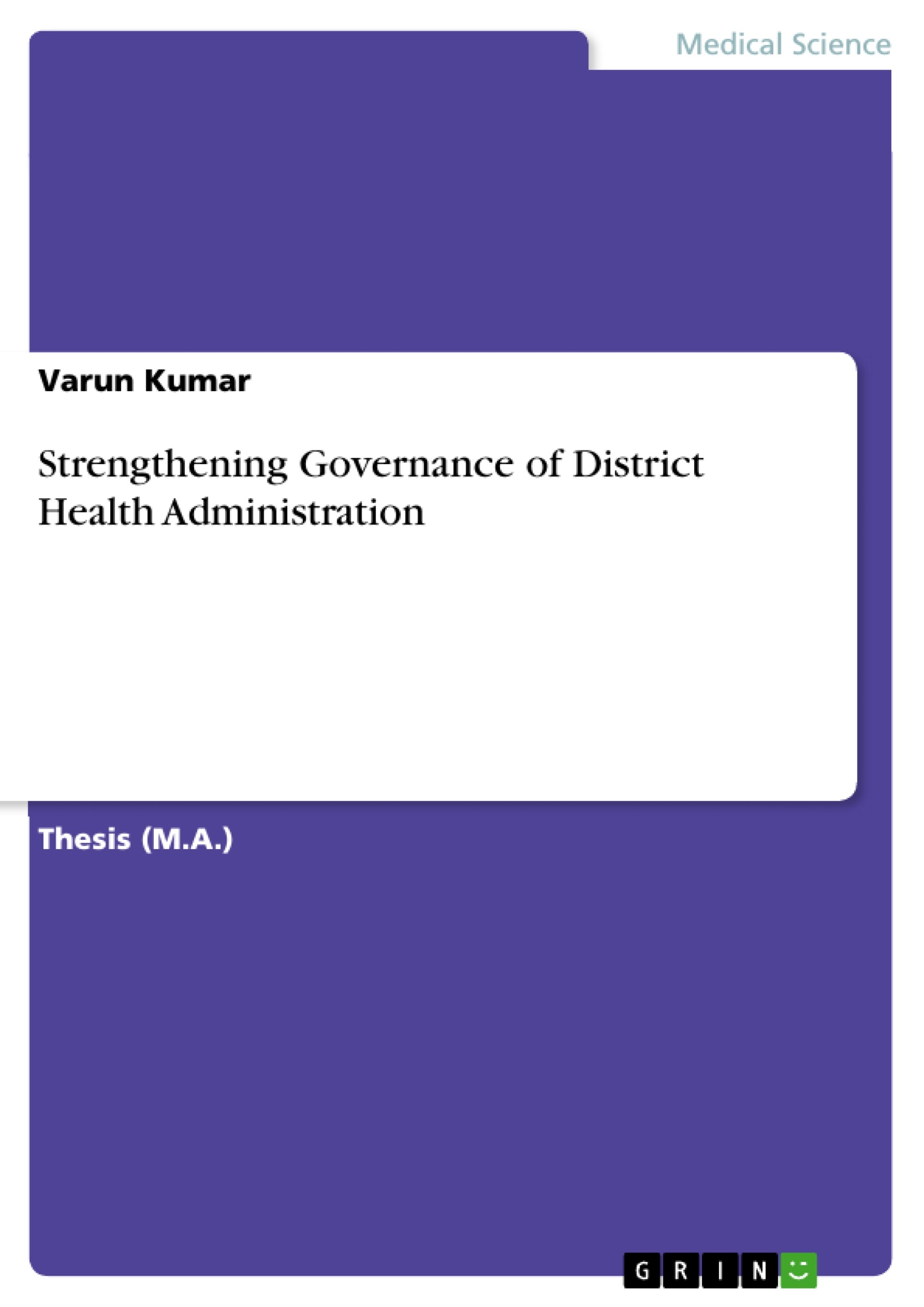 Cover Strengthening Governance of District Health Administration