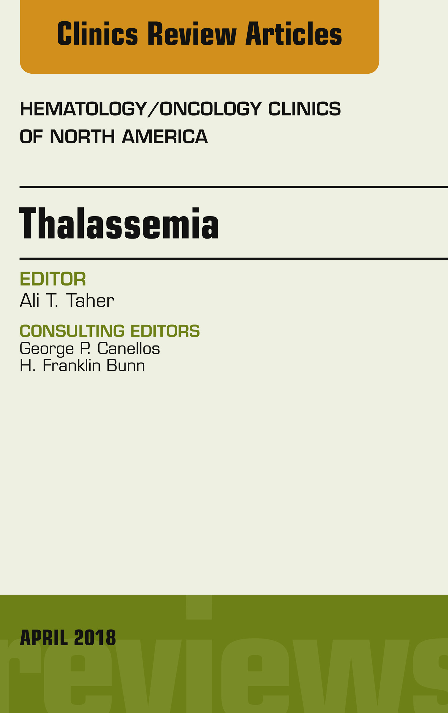 Cover Thalassemia, An Issue of Hematology/Oncology Clinics of North America, E-Book