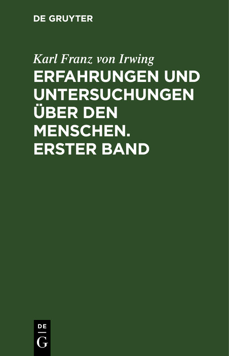 Cover Erfahrungen und Untersuchungen über den Menschen. Erster Band