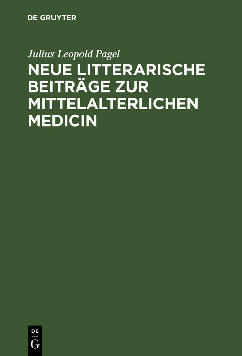 Cover Neue litterarische Beiträge zur mittelalterlichen Medicin