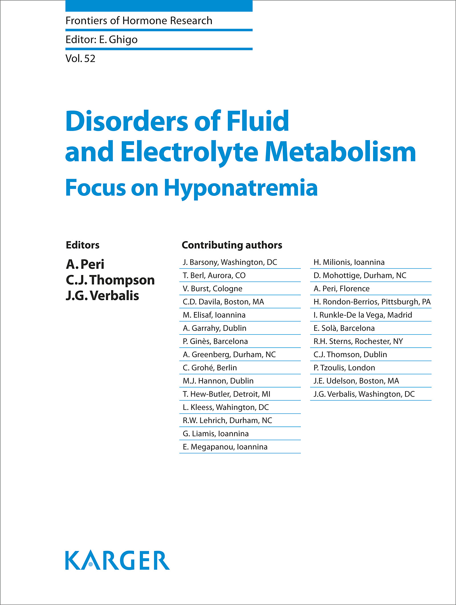 Cover Disorders of Fluid and Electrolyte Metabolism