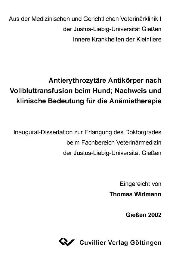 Cover Antierythrozytäre Antikörper nach Vollbluttransfusion beim Hund