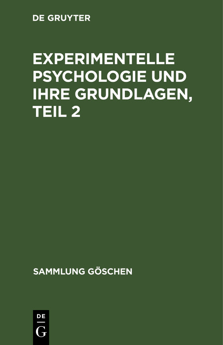 Cover Experimentelle Psychologie und ihre Grundlagen, Teil 2