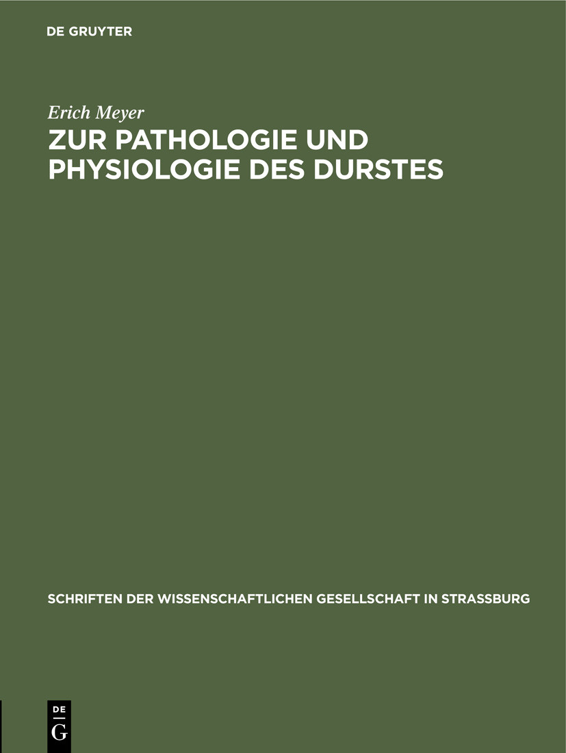 Cover Zur Pathologie und Physiologie des Durstes