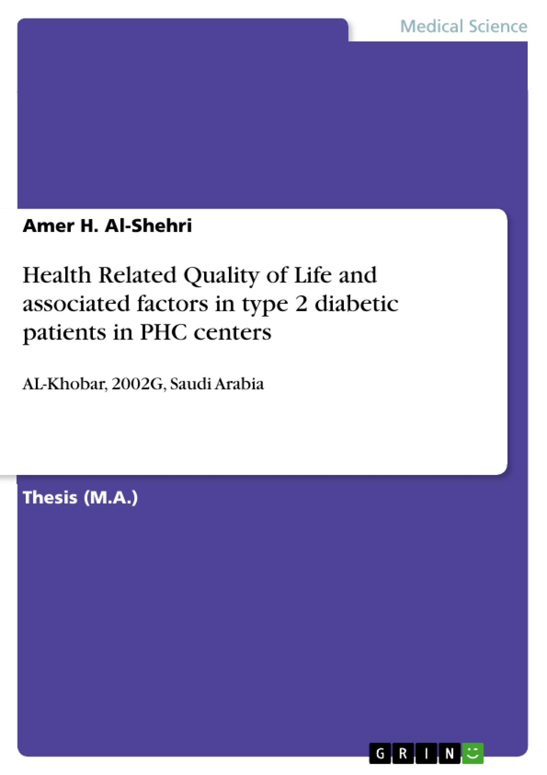 Cover Health Related Quality of Life and associated factors in type 2 diabetic patients in PHC centers