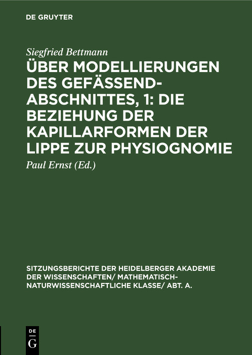 Cover Über Modellierungen des Gefäßendabschnittes, 1: Die Beziehung der Kapillarformen der Lippe zur Physiognomie