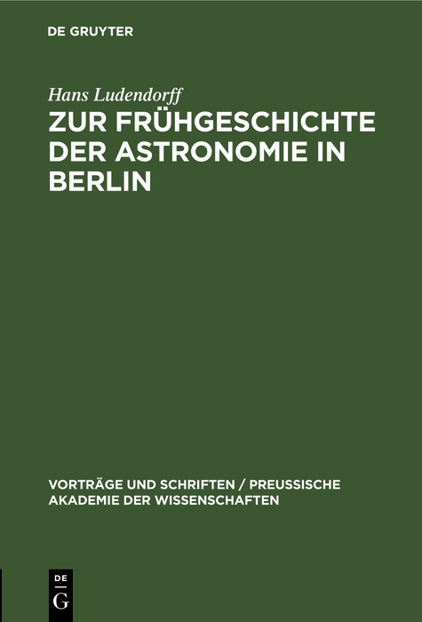 Cover Zur Frühgeschichte der Astronomie in Berlin