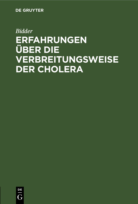 Cover Erfahrungen über die Verbreitungsweise der Cholera