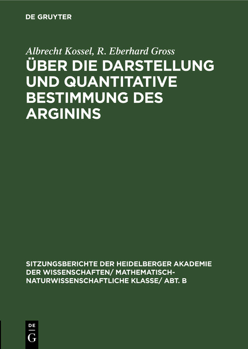 Cover Über die Darstellung und quantitative Bestimmung des Arginins