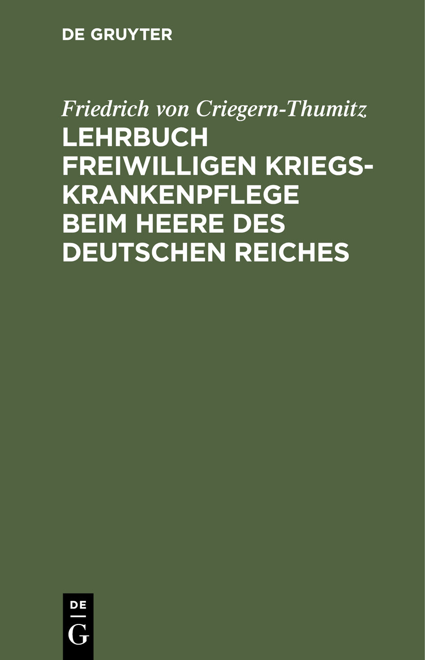 Cover Lehrbuch freiwilligen Kriegs-Krankenpflege beim Heere des Deutschen Reiches