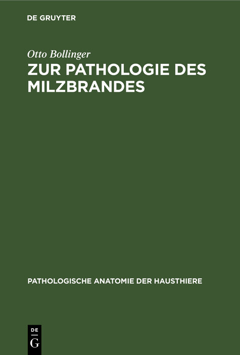 Cover Zur Pathologie des Milzbrandes
