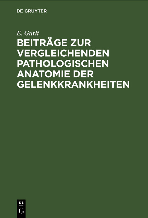 Cover Beiträge zur vergleichenden pathologischen Anatomie der Gelenkkrankheiten