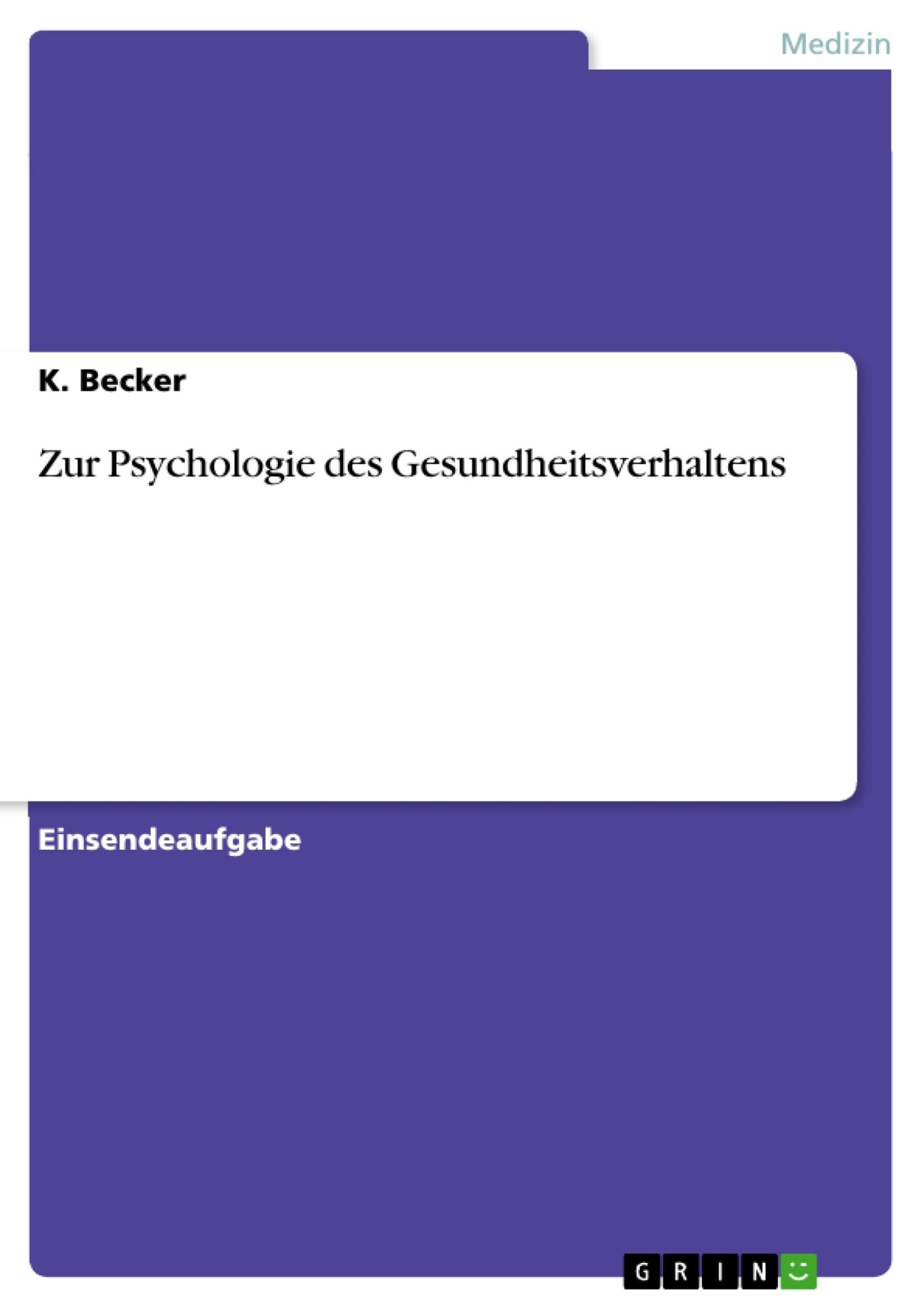 Cover Zur Psychologie des Gesundheitsverhaltens