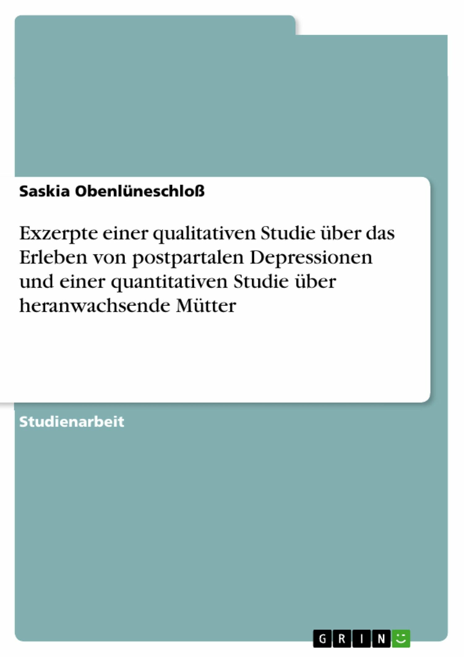 Cover Exzerpte einer qualitativen Studie über das Erleben von postpartalen Depressionen und einer quantitativen Studie über heranwachsende Mütter