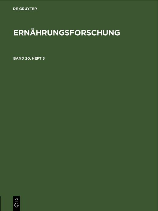 Cover Ernährungsforschung. Band 20, Heft 5
