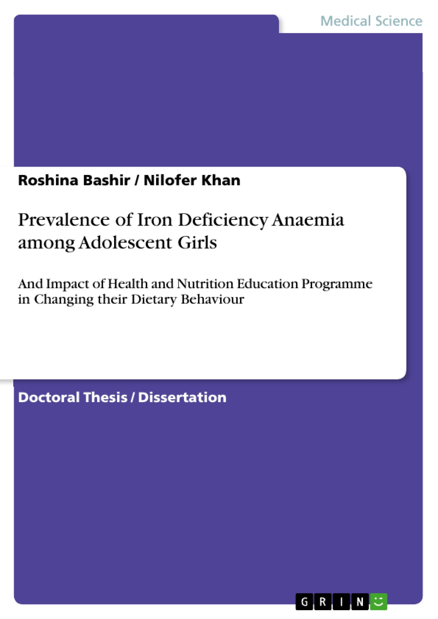 Cover Prevalence of Iron Deficiency Anaemia among Adolescent Girls