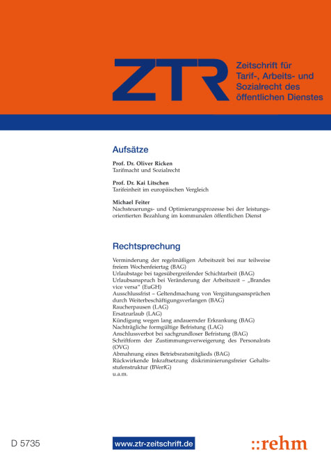ZTR - Zeitschrift für Tarifrecht