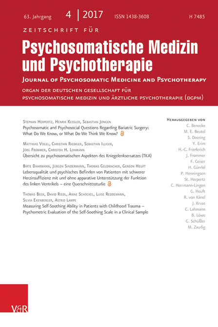 Zeitschrift für Psychosomatische Medizin und Psychotherapie